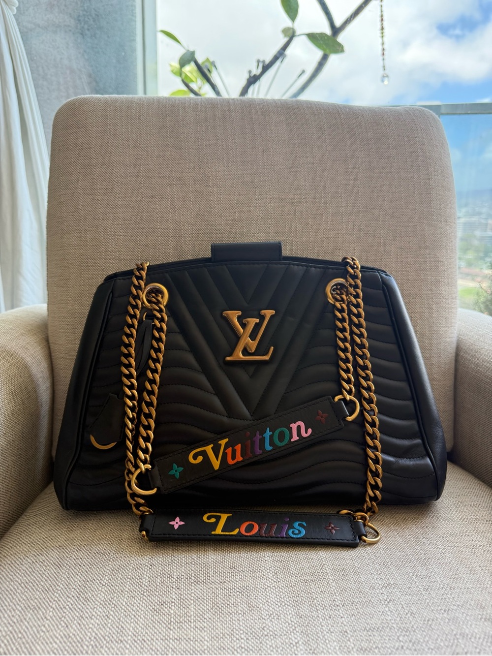 Louis Vuitton Black Quilted Leather Shoulder Bag with Multicolor Strap